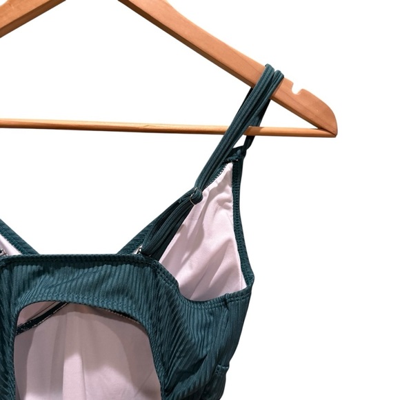 Teal Strappy One-Piece Swimsuit Womens Ruched V Neck Tie Side Size Medium - Picture 8 of 13